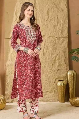 Women Ethnic Motifs Printed Regular Mirror Work  Cotton Kurta with Trouser
