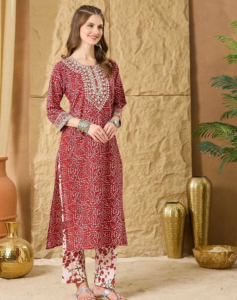 Women Ethnic Motifs Printed Regular Mirror Work  Cotton Kurta with Trouser