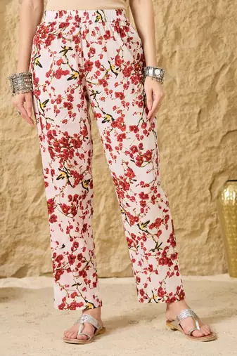 Women Ethnic Motifs Printed Regular Mirror Work  Cotton Kurta with Trouser