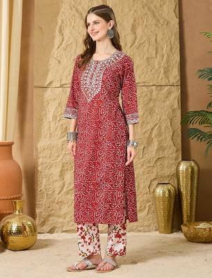 Women Ethnic Motifs Printed Regular Mirror Work  Cotton Kurta with Trouser 5