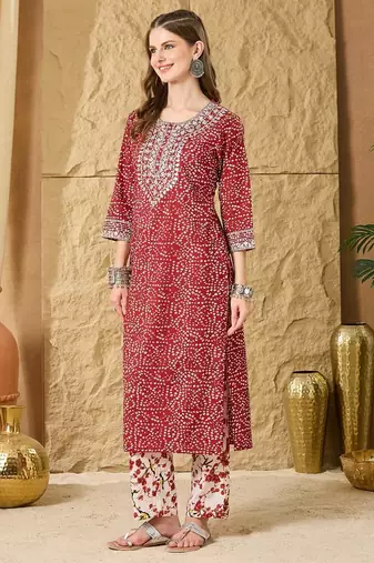 Women Ethnic Motifs Printed Regular Mirror Work  Cotton Kurta with Trouser