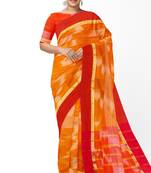 orange tie-dye pure cotton blend saree with red border