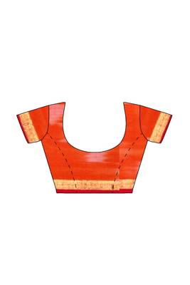 orange tie-dye pure cotton blend saree with red border 5