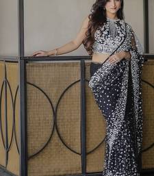 Black butterfly soft net saree with pearl & sequins embroidery