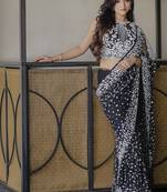 Black butterfly soft net saree with pearl & sequins embroidery