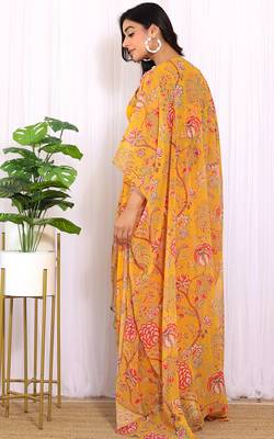 Mustard floral printed georgette crop top & draped skirt co-ord set 3
