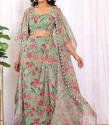 Forest green georgette crop top & draped skirt co-ord set