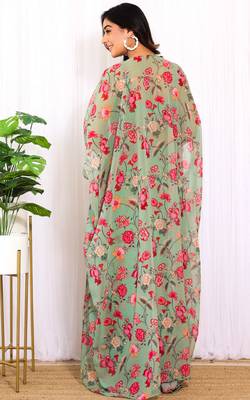 Forest green georgette crop top & draped skirt co-ord set 3