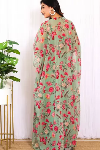 Forest green georgette crop top & draped skirt co-ord set