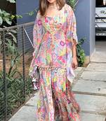 Aqua kitschy printed crop top and sharara set