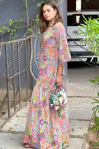 Aqua kitschy printed crop top and sharara set