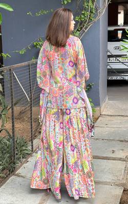 Aqua kitschy printed crop top and sharara set 3