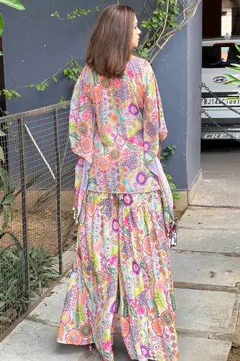 Aqua kitschy printed crop top and sharara set