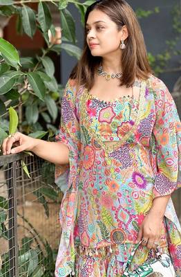 Aqua kitschy printed crop top and sharara set 4