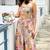 Aqua kitschy printed crop top and sharara set