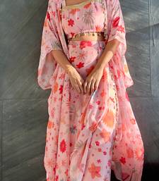 Pink tropical crop top & draped skirt co-ord set