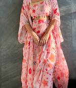 Pink tropical crop top & draped skirt co-ord set