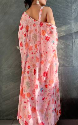 Pink tropical crop top & draped skirt co-ord set 2