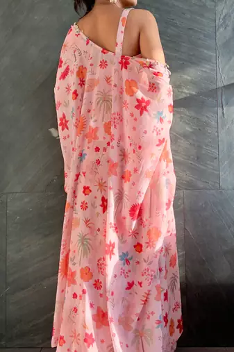 Pink tropical crop top & draped skirt co-ord set