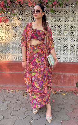 Purple kitschy crop top draped skirt co-ord set 1