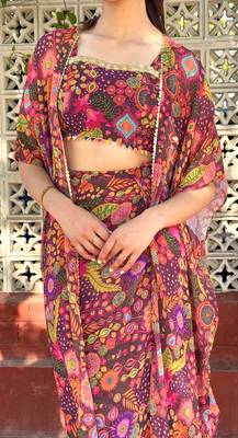 Purple kitschy crop top draped skirt co-ord set 3