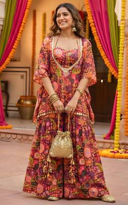 Purple kitschy print crop top and sharara set 1