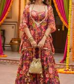 Purple kitschy print crop top and sharara set