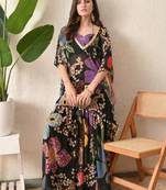 Straight fit kaftan top floral print georgette sharara pants in the matching print.