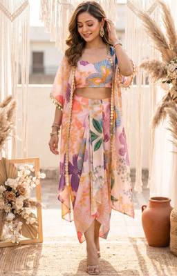 Vintage floral crop top draped skirt co-ord set 1