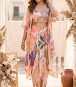 Vintage floral crop top draped skirt co-ord set