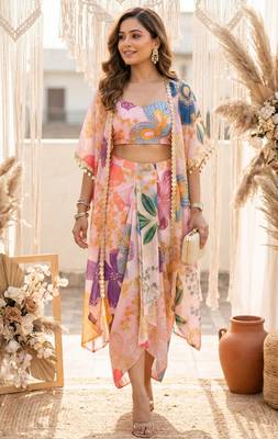 Vintage floral crop top draped skirt co-ord set 3