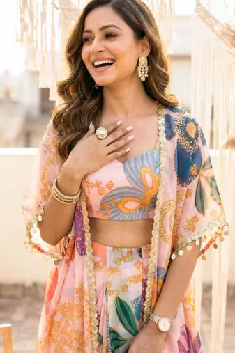 Vintage floral crop top draped skirt co-ord set
