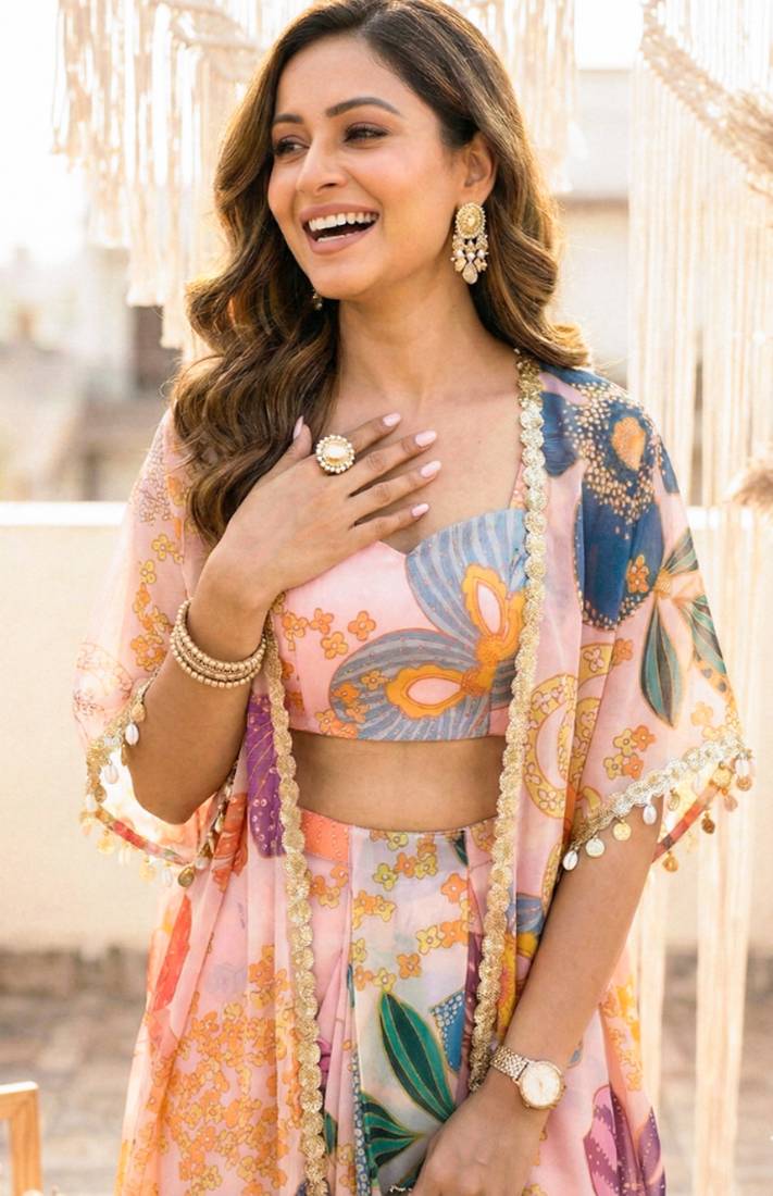 Vintage floral crop top draped skirt co-ord set