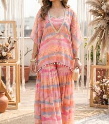 Graphic landscape kaftan crop-top sharara co-ord set