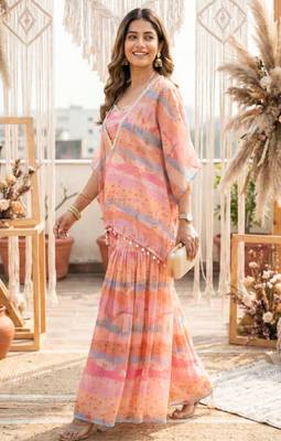 Graphic landscape kaftan crop-top sharara co-ord set 2