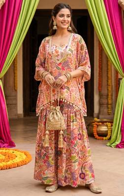 White kitschy print crop top and sharara set 1