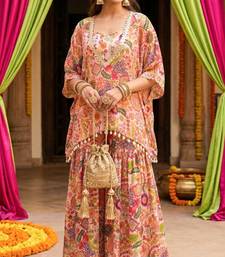 White kitschy print crop top and sharara set