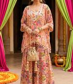 White kitschy print crop top and sharara set