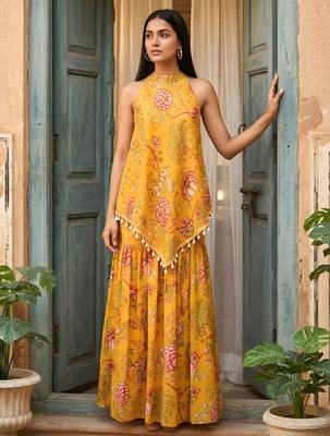 Mustard floral tunic & sharara co-ord set 1