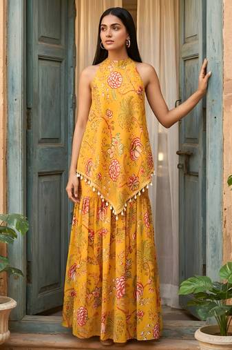 Mustard floral tunic & sharara co-ord set