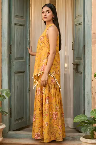 Mustard floral tunic & sharara co-ord set