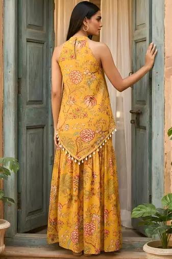 Mustard floral tunic & sharara co-ord set
