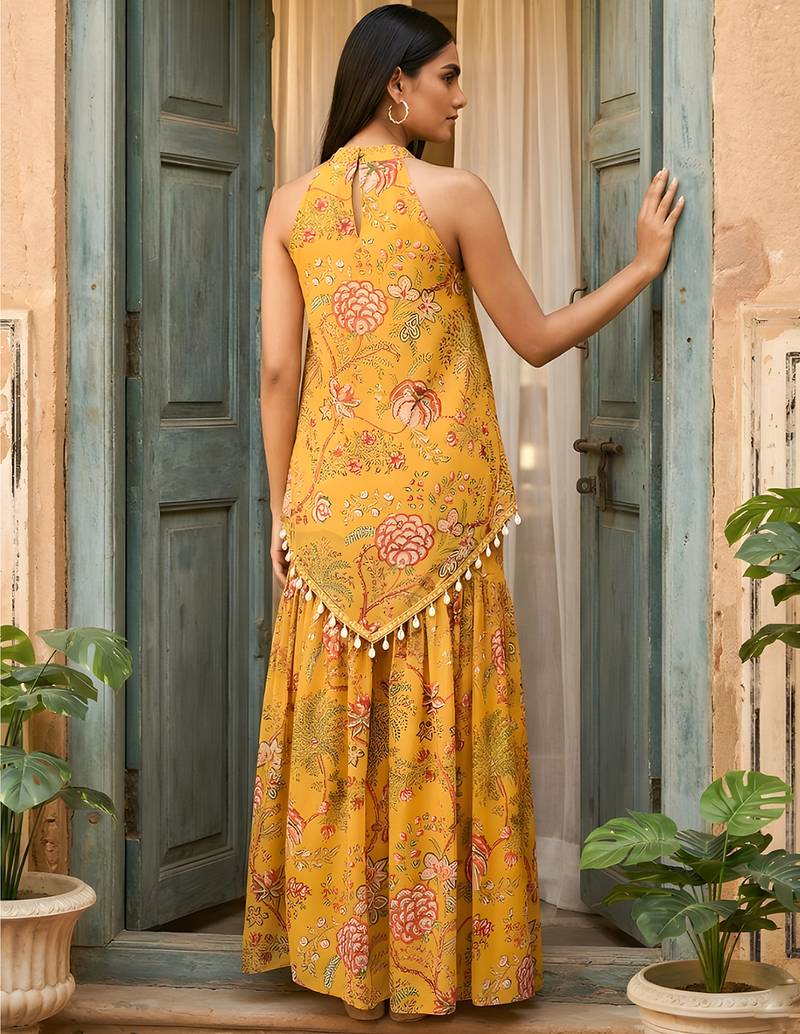 Mustard floral tunic & sharara co-ord set