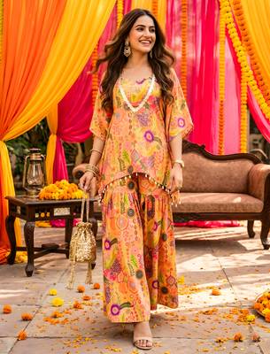 Yellow kitschy crop top sharara set 1