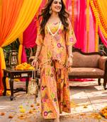 Yellow kitschy crop top sharara set