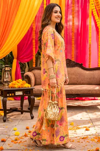 Yellow kitschy crop top sharara set