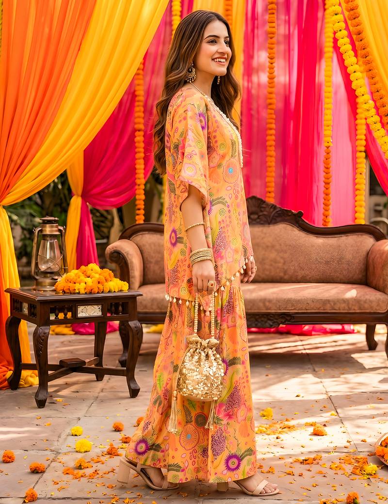 Yellow kitschy crop top sharara set