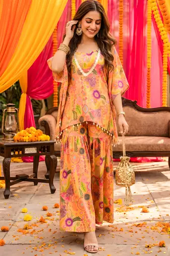 Yellow kitschy crop top sharara set