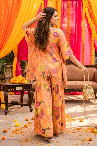 Yellow kitschy crop top sharara set