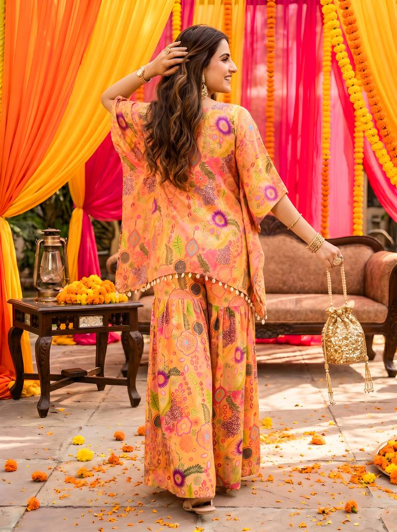 Yellow kitschy crop top sharara set
